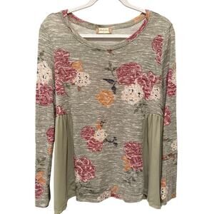 Altar’d State Womens Floral Bohemian Flared Knit Top Large Cottagecore Prairie‎